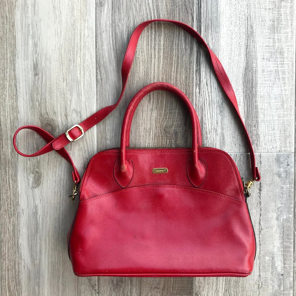 Vintage La Bagagerie Jean Marlaix red leather bag